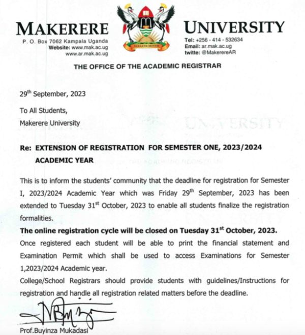 Extension of Registration for Semester One 2023/2024 – Makerere ...